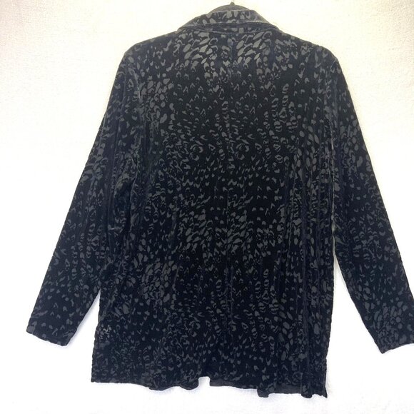 Velvet Burnout Button Up Shirt Womens Large Black Stretch Long Sleeve Witchy - Picture 2 of 14